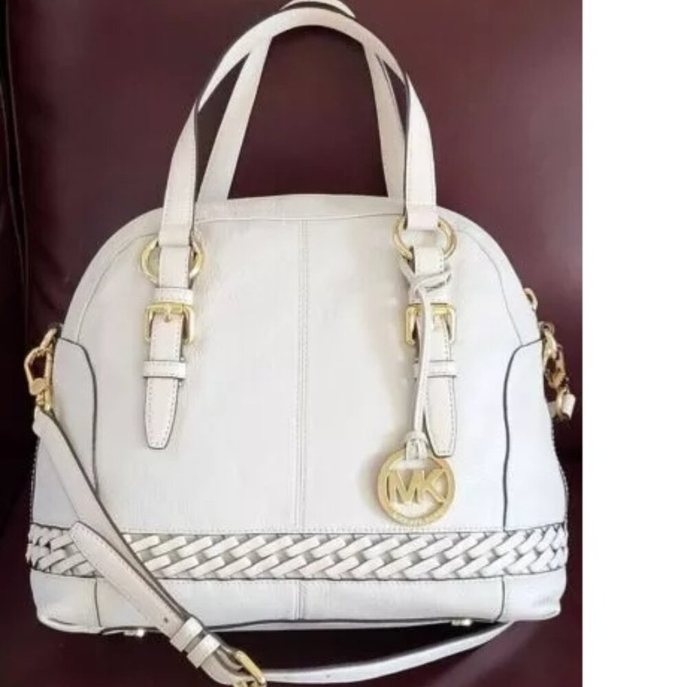 MICHAEL KORS GLADSTONE VANILLA LEATHER LG SATCHEL BAG NWT!